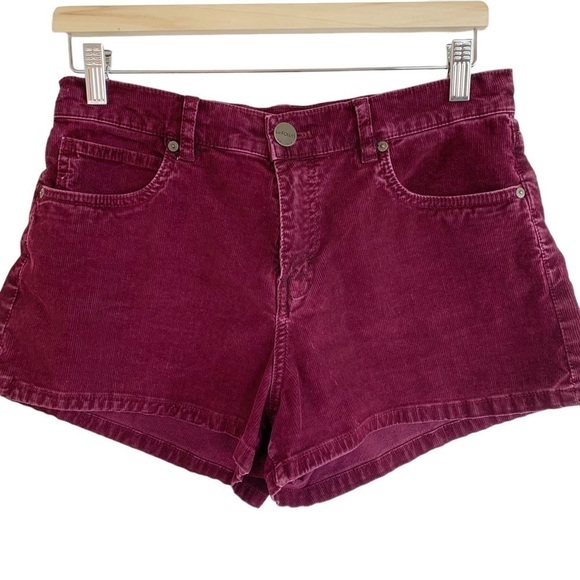 Les Folles de Joie High Waisted Shorts Corduroy Size 29 Burgundy - Picture 2 of 8
